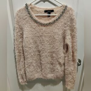 Forever21 Fuzzy Peachy Pink Embellishments Sweater